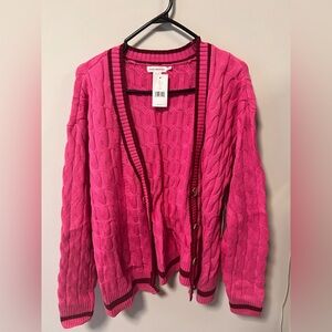 BRAND NEW Good American Fuchsia Cable Knit Cardigan
